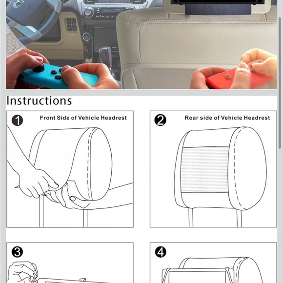 Black Car Headrest Mount Silicon Holder for Tablets and Switch - Picture 2 of 4
